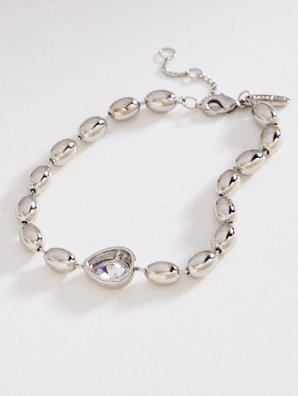 Anthropologie 14KT Gold Plated Bracelet Silver Beaded Crystal CZ New